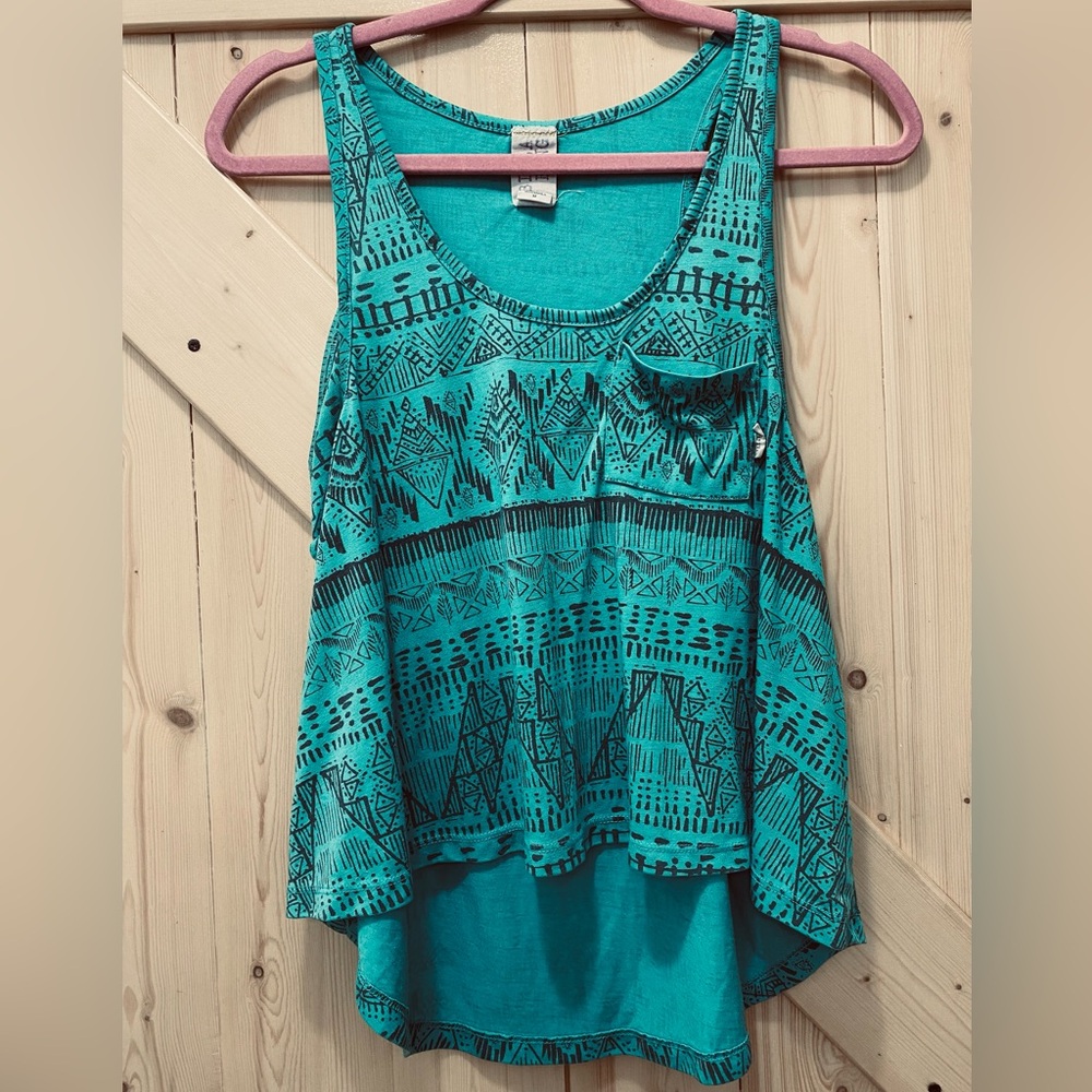 ❤️❤️Billabong Costal Tribal Green & Black Flowy Beach Razor Back Tank Top